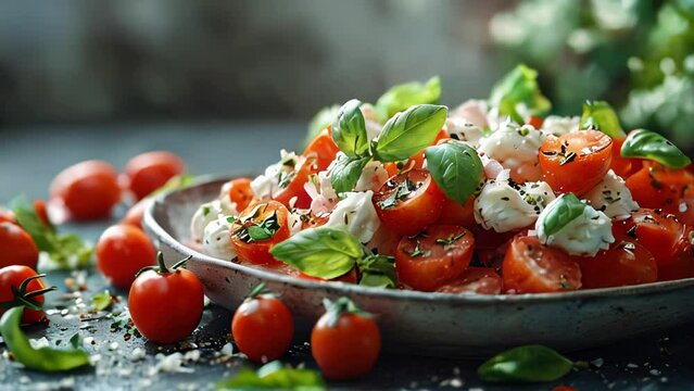 Italian caprese salad with tomatoes, mozzarella cheese and basil leaves 