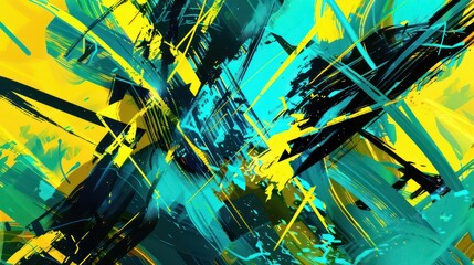 abstract digital illustration combining futuristic and pop-art graphic elements in green teal and bright yellow 