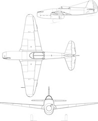 Yakovlev Yak-15 3-view svg vector file.svg