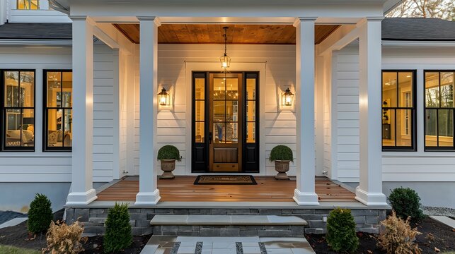 Exterior architecture image of modern farmhouse front door porch