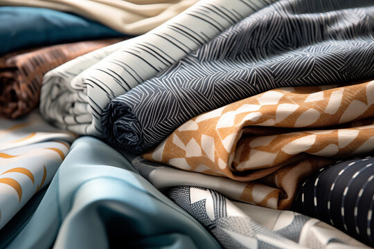 stack of textile fabrics in shop