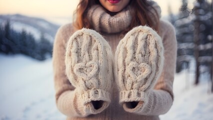 Winter Love: A Snow Heart in Knitted Mittens