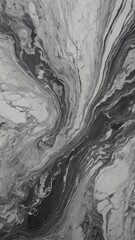 Black, white paint swirls, blends to create abstract design. Dark paint forms veins that twist, turn across surface, creating sense of movement, energy.