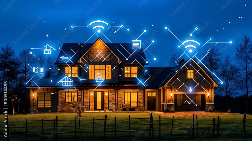 Poster a dynamic heads-up display illustration of the internet of things (iot). a state-of-the-art tech ban