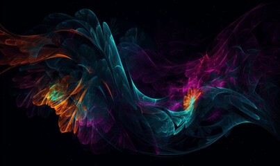 Abstract neon fractal wallpaper with space - Generative Ai