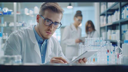A Scientist Concentrating in Laboratory - obrazy, fototapety, plakaty