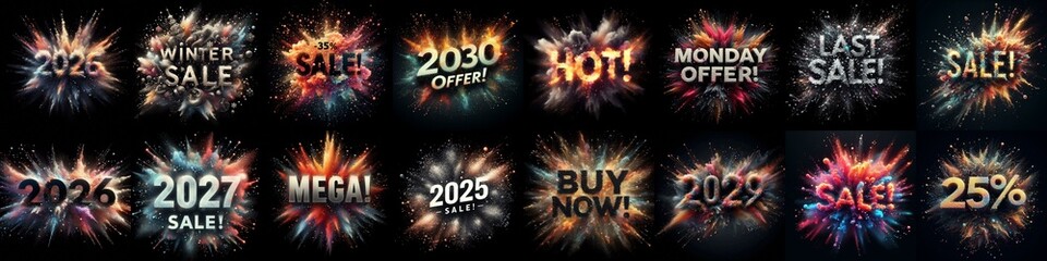 Sale promo. Particles explosion. AI generated illustration