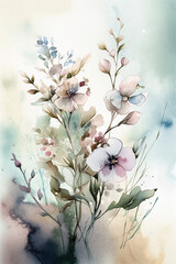 Floral fine art, romantic flowers in soft pastel colours, evoking a sense of tranquility and natural beauty, printable art design