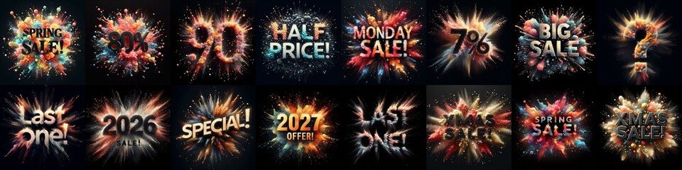Sale promo. Particles explosion. AI generated illustration