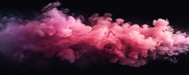 magenta and pink fluffy pastel ink smoke cloud against black background
