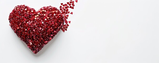 Festive red heart concept for wedding or Valentines day on white background. Copy space.