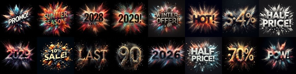 Sale promo. Particles explosion. AI generated illustration