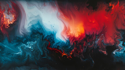 Abstract Cosmic Dance of Red and Blue Hues