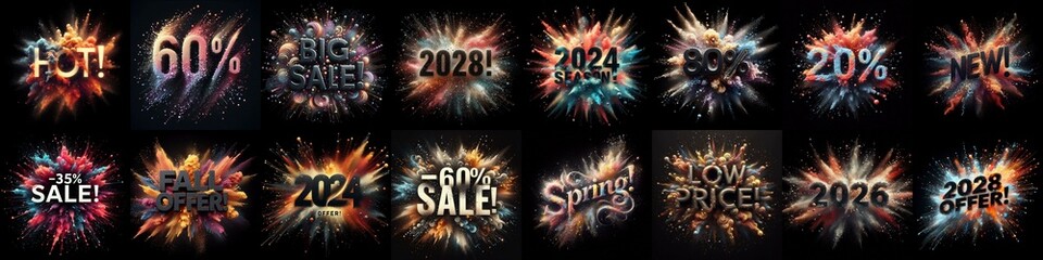 Sale promo. Particles explosion. AI generated illustration
