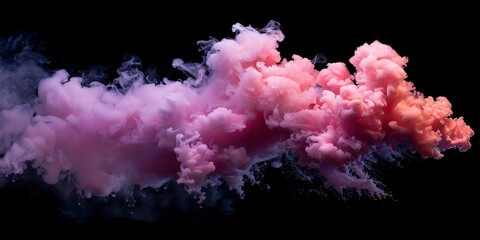 magenta and pink fluffy pastel ink smoke cloud against black background