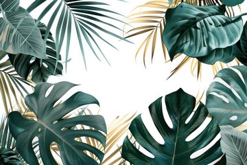 green leaves frame with a free space in the center and a neutral background, watercolored illustration with artistic details