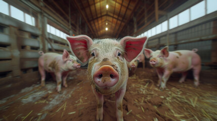 Group of Pigs Standing in Barn
