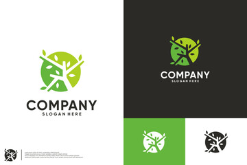 simple nature tree, leaf, logo design illustration.