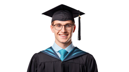American university student smiling happily isolated on a transparent background