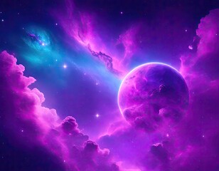 Obraz premium Stunning purple and blue galaxy with a large purple planet positioned in the center the galaxy background is a beautiful mix of deep purples and bright blues
