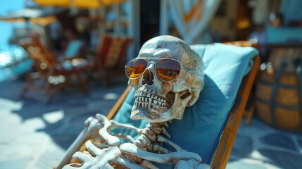 skeleton sunbathing .Generative AI