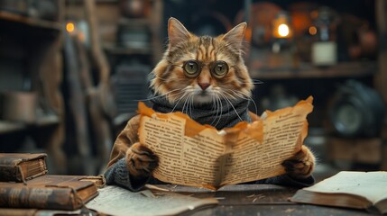 cat reading a book .Generative AI