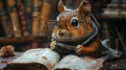 squirrel reading a book .Generative AI
