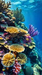 Colorful Underwater Scene with Tropical Fish and Coral Reef