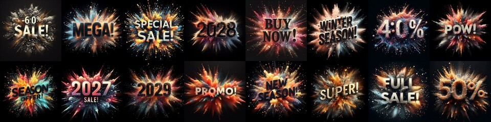 Sale promo. Particles explosion. AI generated illustration