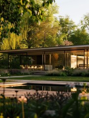 Obraz premium contemporary house with a minimal structure and sleek design, excellent harmony with the nature