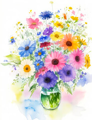Bouquet of flowers. Watercolor illustration.