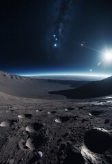 View of the Moon from the surface of an alien planet 3D rendering