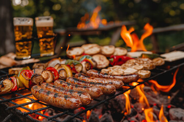 Kiełbasa na grillu. Grill, majówka. barbeque, bbq