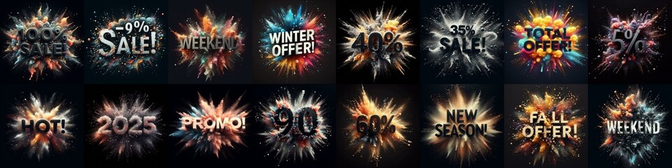 Sale promo. Particles explosion. AI generated illustration