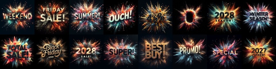 Sale promo. Particles explosion. AI generated illustration