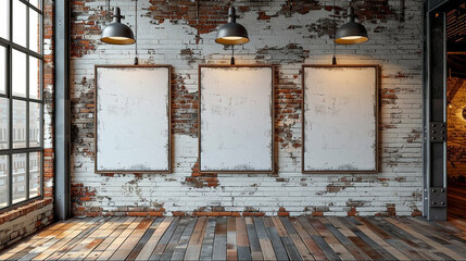 Empty frames in industrial loft interior