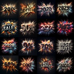 Sale promo. Particles explosion. AI generated illustration