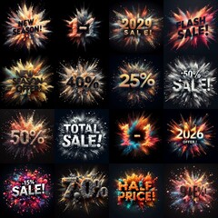 Sale promo. Particles explosion. AI generated illustration