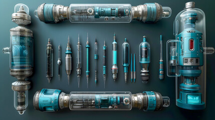 3d rendering of a set of electric screwdrivers on a black background