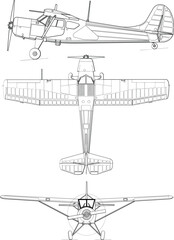 Adobe Illustrator Artwork  Yakovlev Yak-12 3-view line drawing-svg vector file.eps