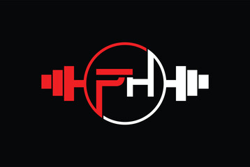 Letter P,H, PH OR HP Logo With barbell. Fitness Gym logo Vector.