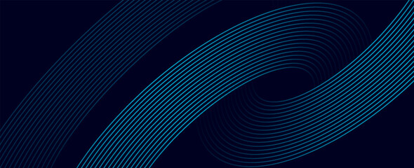 Modern dark blue abstract horizontal banner background with glowing geometric lines.Suitable for covers, brochures, presentations, flyers. vector.