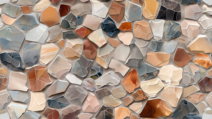 colorful ceramic tile mosaic, modern artistic stone wall design, seamless background, digital art