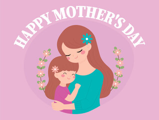 Happy Mother's Day text, with Mother's Day illustration