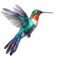 Beautiful flying hummingbird on a transparent background