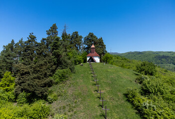 Aerial view of the 14 Crosses chapel in Sovata - Romania