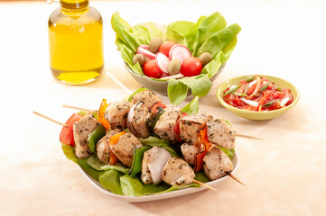 Chicken Shish Kabab with olive oil and radish salad with pickle 