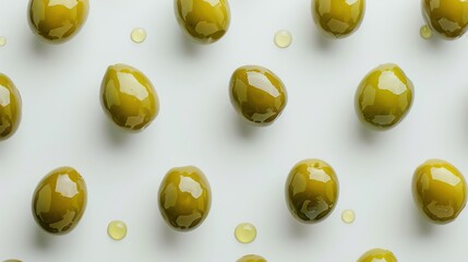 green olives wallpaper scattered on a white background 