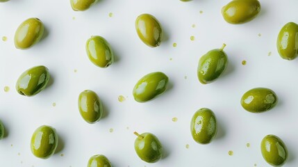 green olives wallpaper scattered on a white background 