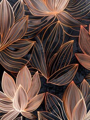 lotus pattern design background with beautiful rose gold lines on a black background
